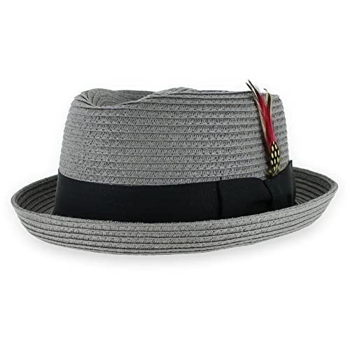 Belfry Men/Women Summer Straw Pork Pie Trilby Fedora Hat in Blue, Tan, Black - color: Natural, size: X-Large