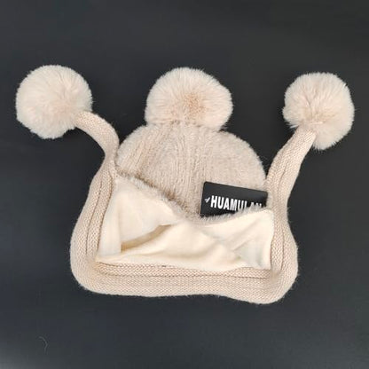 HUAMULAN Women Winter Sherpa Knit Beanie Hats with Pom Poms Ear Flaps - color: Xz3123-mise