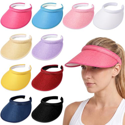 Jiuguva 10/36 Pack Sun Visor for Women Wide Brim Golf Clip on Visor Hat Adjustable Beach Cap for Men Women Travel Sport