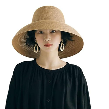 Women's Floppy Wide Brim Summer Beach Straw Hat UPF 50+ Sun Hat - color: Khaki