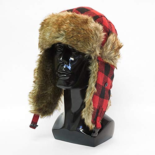 IgloosBuilt Men’s Wool Blend Trapper Hat with Faux Fur Ear Flap, Ushanka Winter Hat for Hunting, Fishing, Hiking, Camping - color: Red Buffalo, size: Medium-Large