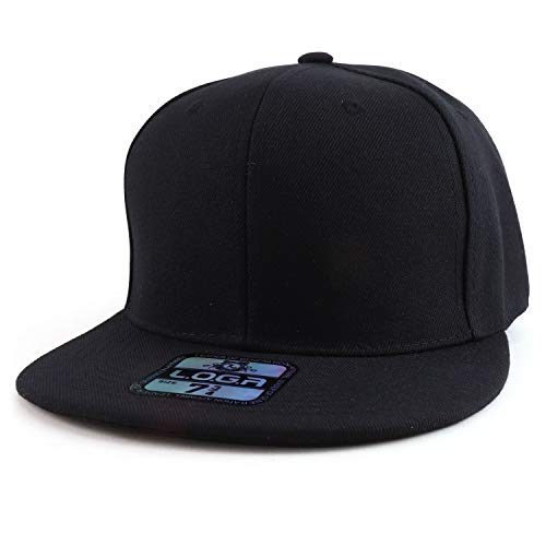 Trendy Apparel Shop Plain High Profile Flat Bill Snapback Baseball Fitted Cap - color: Black, size: 7 3/8