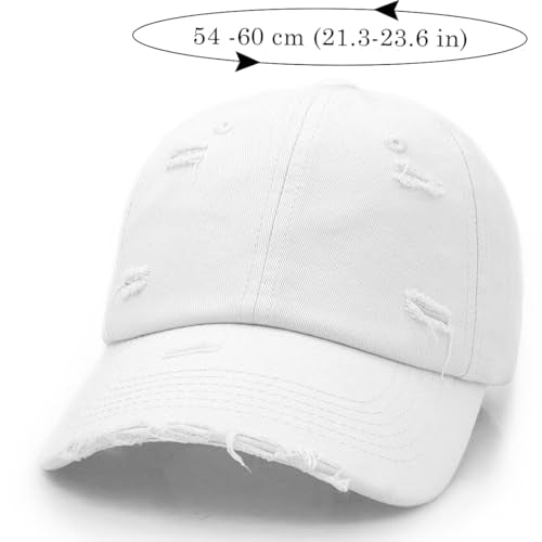Distressed Baseball Cap for Men Women Cotton Dad Hat - color: White