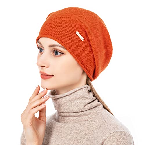Knit Slouchy Beanie Hats for Women Cashmere Ski Cap Knitted Wool Soft Warm Winter Hat - color: A14-orange