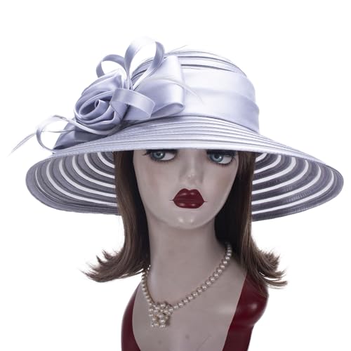 Lawliet Womens Satin Ribbon Church Wedding Sun Wedding Occasion Hat A214 - color: Grey