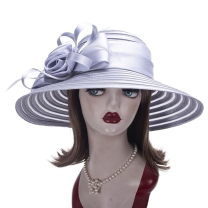 Lawliet Womens Satin Ribbon Church Wedding Sun Wedding Occasion Hat A214 - color: Grey
