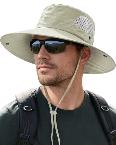 Sun Hats for Men Women UV Sun Protection Waterproof Wide Brim Bucket Hat - color: Beige