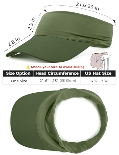 ROYBENS Cooling Visor Hat Women Men, Elastic Headband Sun Visor Golf Cap - color: Army Green