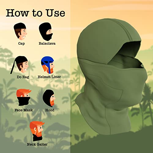 BaHoki Essentials Balaclava Ski Mask - Breathable Thermal Face Cover for Cold Weather - Wind-Resistant Head Gear - style: Green