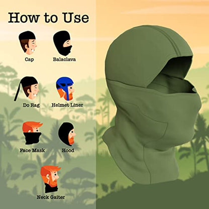 BaHoki Essentials Balaclava Ski Mask - Breathable Thermal Face Cover for Cold Weather - Wind-Resistant Head Gear - style: Green