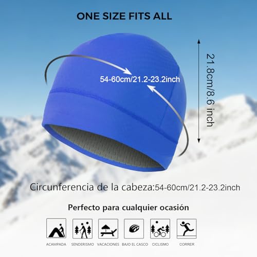 2 Pack Thermal Skull Caps for Men Women Wind-Resistant Fleece Beanie Hats Cold Weather Helmet Liners for Cycling - color: Black+blue