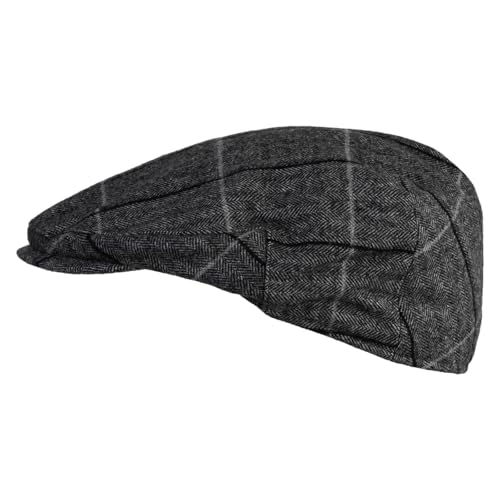 Large Plaid Wool Polyester Blend Ivy Cap - color: Grey, size: Large-X-Large