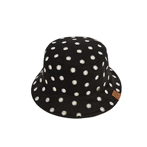 C.C Cotton Bucket Waterproof Reflective Holographic Bucket Hat (BK-773,775,776,777,778,785,925,929,3906,3920,3923,KB-004) - color: Daisy Embroidered-black