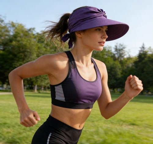 Sun Hat Women Sun Beach Visor Cap UV Protection Summer Wide Brim Hat for Sports Beach Golf Tennis Hiking - color: Purple