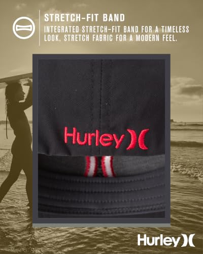 Hurley Mens Baseball Cap Curved Brim Moisture Wicking Flexfit Fitted Hats - color: Black/Red, size: Large-X-Large
