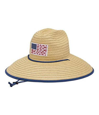 Columbia Unisex Adult PFG Straw Lifeguard Hat - color: Straw/Fish Flag, size: Small-Medium