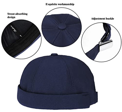Glamorstar Dome Brimless Hats for Women Men Sailor Docker Beanie Cap Hip Hop Hats - color: Navy