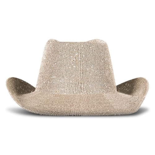 Lucky Brand Women's Straw Cowboy Hat | Rope Design | Western | Style | Fashion | Sun Protection | Breathable - color: Metallic Straw - Champagne