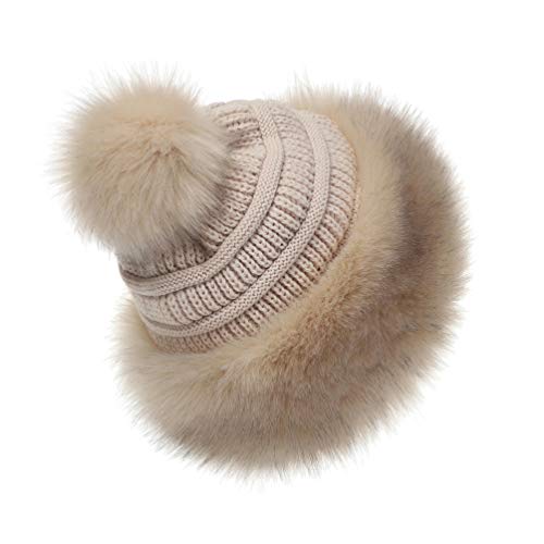 Soul Young Women's Faux Fur Hat Russian Cossack Knit Pompom Hat Ski Snow Cap for Winter Outdoor - color: Khaki