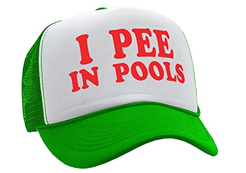 I Pee in Pools - Funny Dare Gag Gift Joke - Vintage Retro Style Trucker Cap Hat - color: Neon Green
