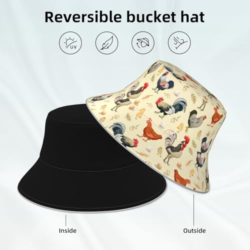 Bucket Hat for Men Women Packable Reversible Printed Summer Hats - color: Chicken