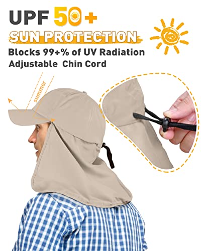 Tirrinia Wide Brim Sun Hat with Neck Flap for Men & Women - color: #3 Khaki