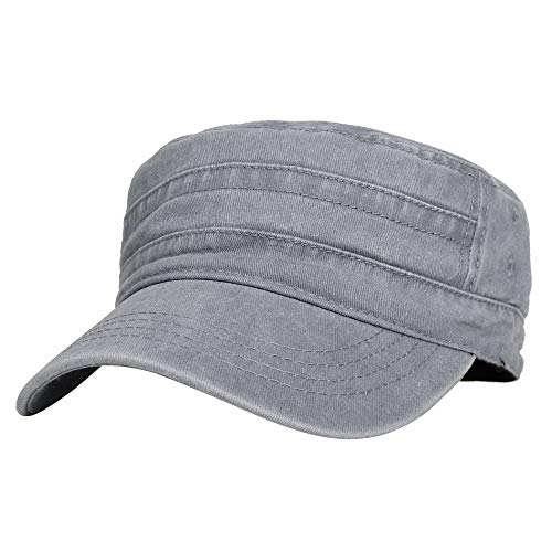 WITHMOONS Washed Cotton Cadet Cap Vintage Military Army Hat Mens Womens KZ40037 - color: Lightgrey