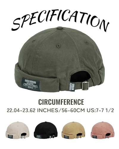 Croogo Cotton Brimless Hat for Men Rolled Cuff Docker Cap Casual Worker Hat - color: Gd30-green