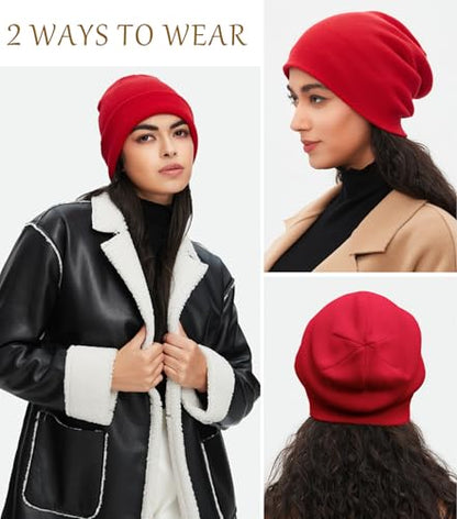 100% Cotton Beanie for Women Men Soft Knit Beanies Warm Winter Hat - color: Red