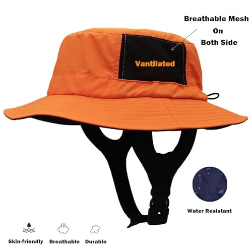 Mens Womens Surf Bucket Hat Waterproof UPF50+ Foldable Beach Sun Hats - color: Orange