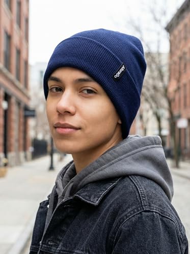 Beanie for Men Women Unisex Winter Hat Cuffed Thick Knitted Beanies Skull Cap - color: Navy