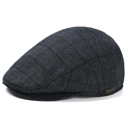 Men's Newsboy Hat with Earflaps Flat Ivy Caps Irish Cabbie Cap - color: Blue Black Square