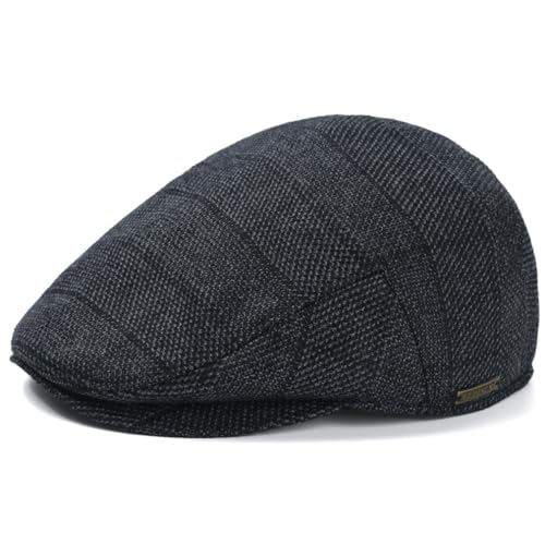 Men's Newsboy Hat with Earflaps Flat Ivy Caps Irish Cabbie Cap - color: Blue Black Square