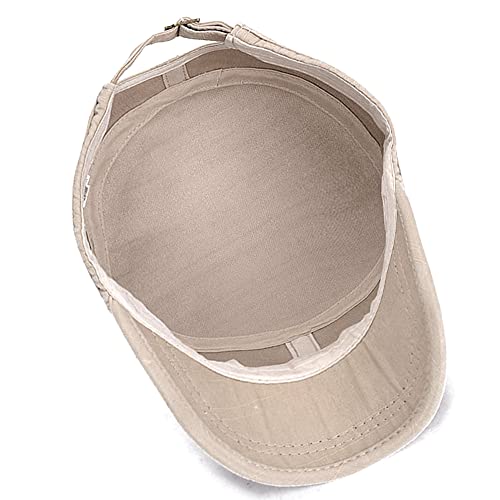 Unisex Cadet Army Cap Adjustable Flat Top Cap Washed Cotton Military Hat Baseball Cap - color: Beige