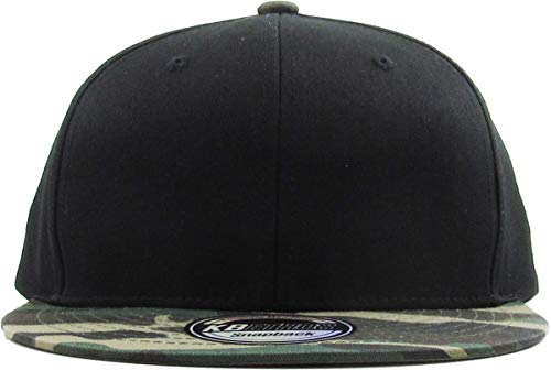 KBETHOS Classic Snapback Hat Blank Cap Underbrim Cotton Wool Blend Flat Visor Adjustable Unisex - color: Black Camo
