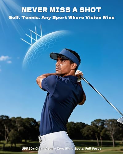 Transparent Sun Visor Hat for Women Men - UPF 50+ Clear Brim Adjustable Drawstring for Golf Tennis Pickleball - color: Royal Blue