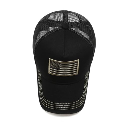 Mens American Flag Trucker Hat Breathable Mesh Baseball Cap Adjustable Low Profile Snapback Hat - color: Wine Red