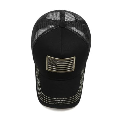 Mens American Flag Trucker Hat Breathable Mesh Baseball Cap Adjustable Low Profile Snapback Hat - color: Navy Blue