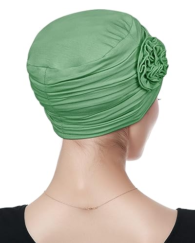 Alnorm Flower Design Chemo Hair Loss Caps Cancer Headwear for Women - color: Avocado Green