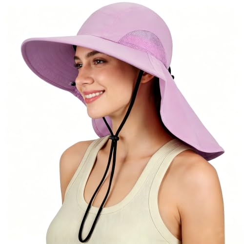 Tirrinia Wide Brim Sun Hat with Neck Flap for Men & Women - color: Dusty Pink