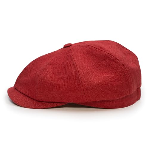 Sterkowski Model Rowdy | 100% Linen Newsboy Cap for Men and Women | Airy 8 Panel Paperboy Cap - color: Light Burgundy, size: 6 3/4