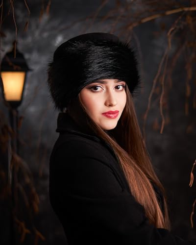 Futrzane Faux Fur Trim Hat for Women - color: Black - Black, size: Medium