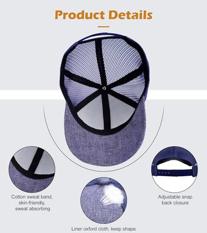 Blank Mesh Back Trucker Hat for Men and Women, Unisex Adjustable Snapback Baseball Cap, Adult Plain Classics Retro Hat - color: Blue
