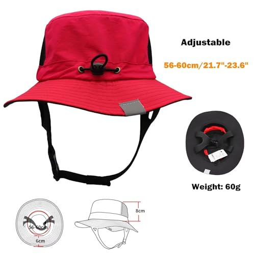 Mens Womens Surf Bucket Hat Waterproof UPF50+ Foldable Beach Sun Hats - color: Red