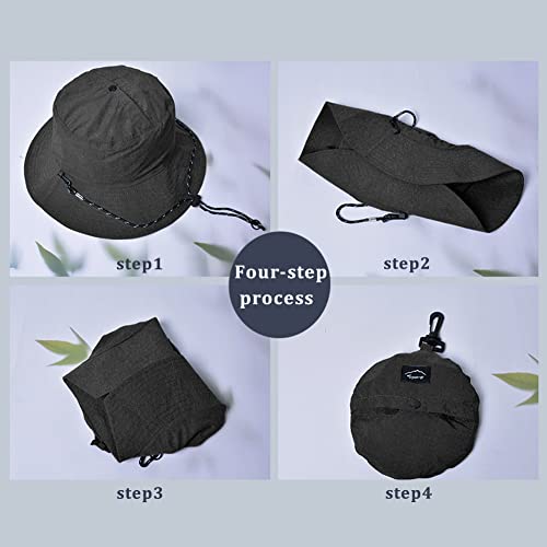 Waterproof Bucket Hat for Women and Men - UV Protection Beach Sun Hat Fishing Safari Boonie Hat Rain Hat Adjustable Packable - color: Black - Waterproof