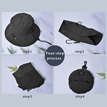 Waterproof Bucket Hat for Women and Men - UV Protection Beach Sun Hat Fishing Safari Boonie Hat Rain Hat Adjustable Packable - color: Black - Waterproof