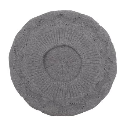 ZLYC Women French Beret Hat Reversible Solid Color Knit Warm Artist Cap - color: Cable Pattern Gray