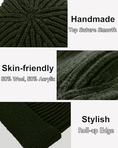 vidsel Thin Wool Fisherman Beanie for Men Short Knit Cuff Trawler Watch Hat - color: 1pcs-army Green