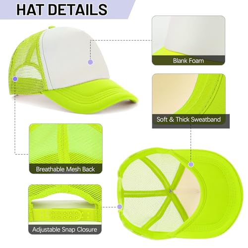 Ultrafun 10 Pack Trucker Hat Mesh Sublimation Blank Hats Adjustable Baseball Caps Hats for Men Women - color: Neon Yellow White
