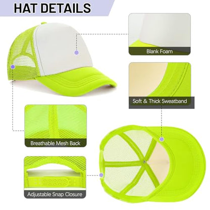 Ultrafun 10 Pack Trucker Hat Mesh Sublimation Blank Hats Adjustable Baseball Caps Hats for Men Women - color: Neon Yellow White